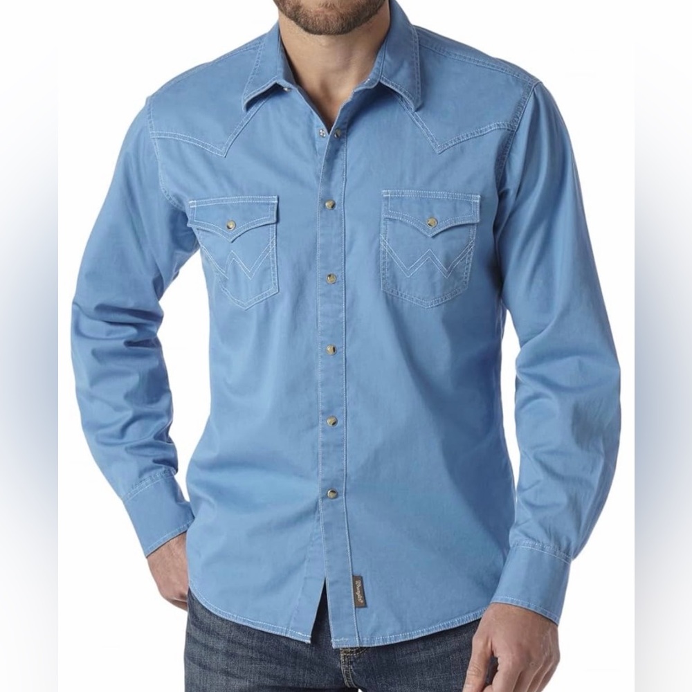 Wrangler Retro Men's Blue Western Pearl snap Button-Down Shirt - NWT - medium